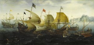 Battle of Cadiz: Dutch and English Ships Attack the Spanish Armada