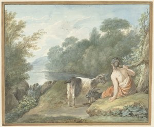 Shepherdess with Goats in a Landscape with a Lake by Aert Schouman