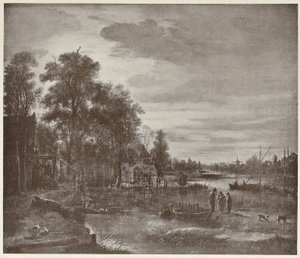 Moonlight River Landscape with Figures by Aert van der Neer