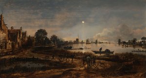 River View by Moonlight by Aert van der Neer