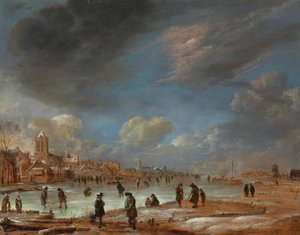 Winter Landscape near a Town with golf Players