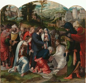 The Raising of Lazarus (Centre Panel of a Triptych) by Aertgen Claesz van Leyden (attributed to)