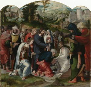 The Raising of Lazarus (centre panel of the triptych), c.1530 by Aertgen Claesz van Leyden