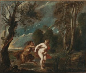 Landscape with a Nymph and a Satyr by after Peter Paul Rubens