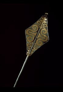 Prehistory: silver brooch inlaid with gold of the Tresor of Borodino. 1500 BC. Bronze Age. Moscow, State Historical Museum