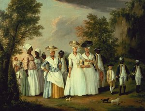 Three Ladies with two Children and eight Servants