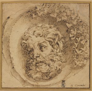 Head of a Faun in a Concave Roundel by Agostino Carracci