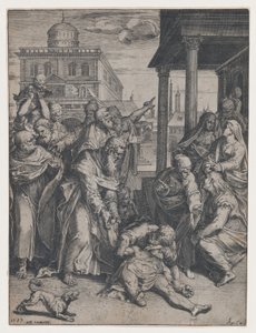 Saint Paul Raising Patroclus Surrounded by a Group of Onlookers by Agostino Carracci