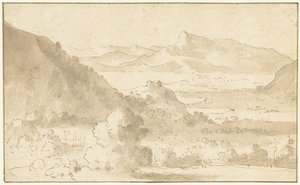Mountain Landscape with a Lake and a Castle by Agostino Tassi (possibly)