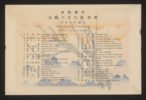 Table of Contents (Thirty-Six Views of Osaka by Rinsaku Akamatsu with Haiku Poems on the Views by Getto Aoki) by Akamatsu Rinsaku