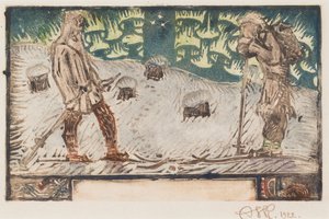 Two Skiers, Title Vignette for a Poem in the Great Kalevala by Akseli Gallen-Kallela