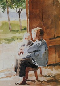 Young Boy Carrying a Child on His Lap
