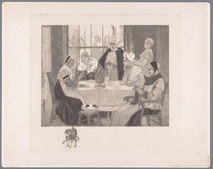 Group of Women in Traditional Dress at a Table by Albert Bertrand (attributed to)