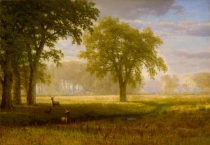 Elk in Oak Grove (Tuolumne Meadows) by Albert Bierstadt