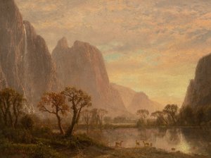 Sentinel Falls and Cathedral Peaks in the Yosemite Valley by Albert Bierstadt