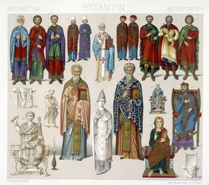 Byzantine Costumes. Illustration in The historical costume by Racinet