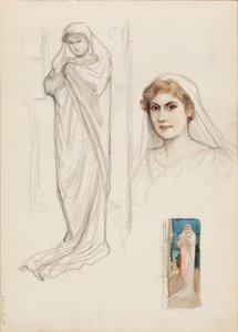 Aino Ackté as Alcestis, Sketch of the Face and Two Full Body Sketches by Albert Edelfelt