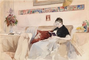 Artist’s Wife Reading on the Sofa by Albert Edelfelt