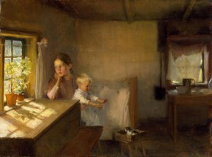 Woman with Child in Sunlit Interior