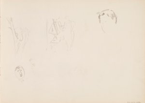 Face Sketches, Tree Trunk by Albert Edelfelt
