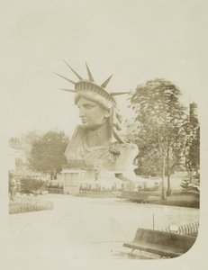 Head of the Statue of Liberty on Display in a Park in Paris