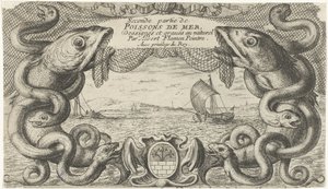 Seascape with Border of Sea Creatures and a Fishing Net by Albert Flamen