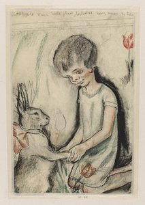 Kneeling Girl Holding a Hare by Albert Funke Küpper
