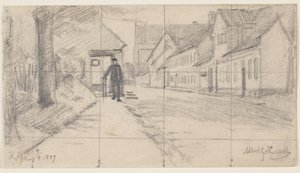 Street in Køge with a Walking Man by Albert Gottschalk