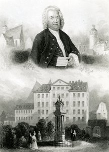 Portrait of Johann Sebastian Bach and Monument by Albert Henry Payne