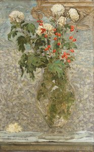 White Chrysanthemums and Red Berries by Albert Joseph Moore