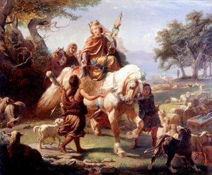 Queen Berthe of Holland Spinning the Cattail Near Uverdon by Albert Landerer