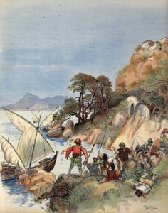 Barbary Pirates Terrorizing the Coast of the Mediterranean, Kidnapping the Inhabitants to Sell as Slaves, Illustration from 