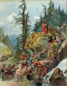 Fifth Italian War (1515-1516): the passage of the Alps in August 1515, by the Larche Pass, of the army of Francis I (1494-1547), en route to Italy by Albert Robida