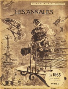 First publication of the novel of anticipation prophetic “En 1965” by Albert Robida (1848-1926) in 1919 in the magazine “Annales Politiques et Litteraires” - Paris suffers traffic congestion... in the sky! Self-flying and taxi planes by Albert Robida