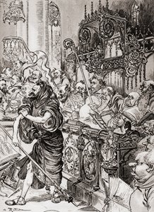 Friar John des Entommeures seized the staff of the cross by Albert Robida