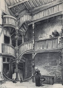 Interior of a House in Morlaix - Old France - Brittany - text, drawings and lithographs by Albert Robida undated end 19th century by Albert Robida
