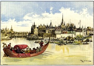 King Henri III in a Boat Laying the First Stone of the Pont Neuf Over the Seine in Paris, May 31 by Albert Robida
