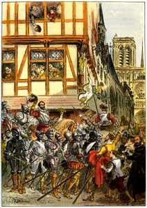King Henri IV of France cheered by the crowd as he arrived at Notre-Dame after the surrender of Paris on March 22 by Albert Robida