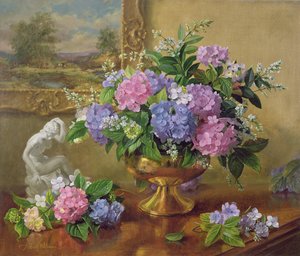 Still Life of Hydrangeas and Lilacs by Albert Williams