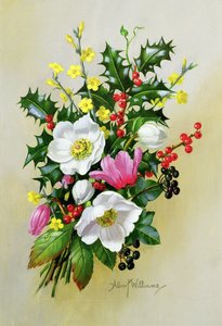 Spray of Dogrose, Holly, Mistletoe and Larkspur