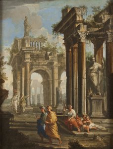 Pilgrims beside Classical Buildings
