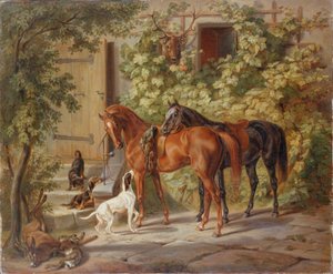 Horses at the Porch by Albrecht Adam
