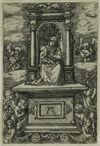 The Beautiful Virgin of Regensburg with the Child on a Throne, Surrounded by Angels with Musical Instruments by Albrecht Altdorfer