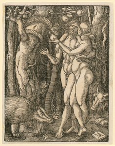 Adam and Eve, Plate 2 from the series "Small Woodcut Passion" by Albrecht Dürer