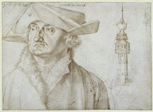 Lazarus Ravensburger and the Tower of the Court of Liere in Antwerp by Albrecht Dürer