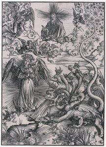 Sun Woman and the Seven-Headed Dragon, IX. Figure, Plate 11 from the series "The Apocalypse" by Albrecht Dürer