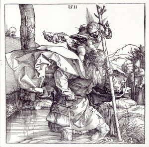 St. Christopher Carrying the Infant Christ (1511) (woodcut)