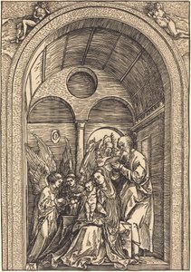 The Holy Family with Two Angels in a Vaulted Hall