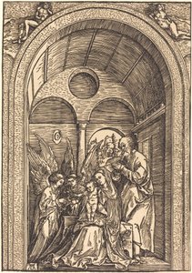 The Holy Family with Two Angels in a Vaulted Hall