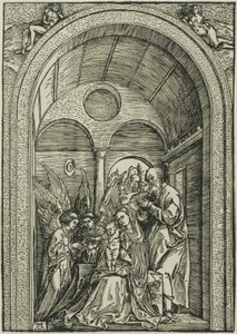 The Holy Family with Two Angels in a Vaulted Hall